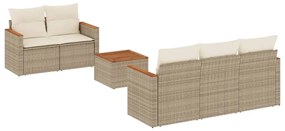 3225785 vidaXL Градински диван с възглавници, 6 части, бежов полиратан