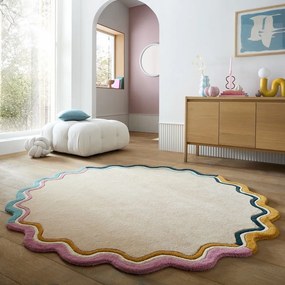 Ръчно изработен вълнен кръгъл килим в естествен цвят ø 180 cm Leo Scallop – Flair Rugs