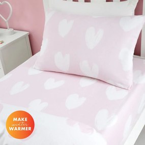 Розов еластичен двоен фланелен детски чаршаф 135x190 cm Hearts – Catherine Lansfield