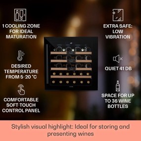 Klarstein Vinsider 36 Built-In Uno, охладител за вино за вграждане, 36 бутилки, 92 литра, неръждаема стомана