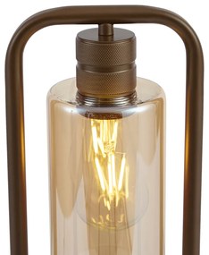 Хотелска шик настолна лампа тъмен бронз с кехлибарено стъкло - Stavelot