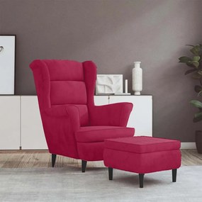 3115936 vidaXL Фотьойл Wingback с табуретка, виненочервен, кадифе