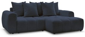 Син сгъваем/с място за съхранение ъглов диван от прежда с примки от букле (десен ъгъл) Roxelane – Bobochic Paris