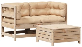 3250756 vidaXL Градински лаундж комплект, 3 части, с възглавници, масив бор