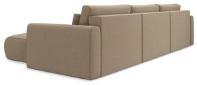 Светлокафяв кадифен разтегателен ъглов диван с място за съхранение (U форма) Kapua – Makamii