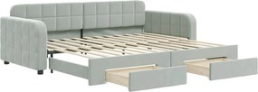 3196977 vidaXL Канапе с изтеглящо легло и чекмеджета светлосив 90x200см кадифе