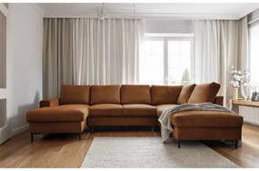Оранжево-кафяв разтегателен ъглов диван от рипсено кадифе (десен ъгъл) Lofty Lilly – Miuform
