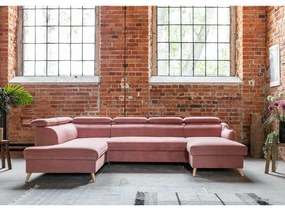 Светлорозов кадифен U-образен ъглов разтегателен диван (ляв ъгъл) Sweet Harmony - Miuform