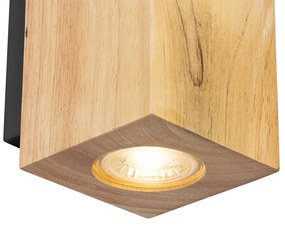 Рустикална стенна лампа дърво квадратна 2-светлина - Sandy