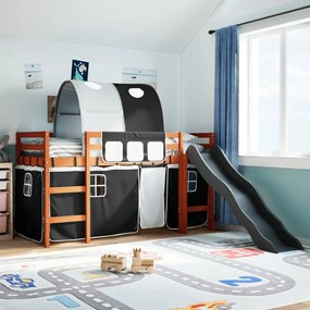 3309098 vidaXL Детско високо легло с тунел, бяло и черно, 80x200 см, бор масив