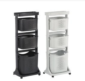 Комплект от 2 органайзера с 3 кошници на колелца - черно и бяло