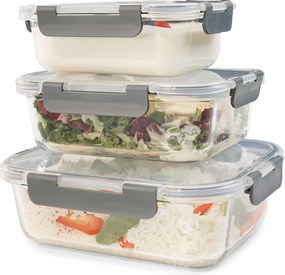 Klarstein Glaswerk Jardine, кутии за храна, комплект от 3 броя, 640, 1040 a 1520 ml, боросиликатно стъкло, капак