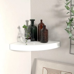 323886 vidaXL Плаващ ъглов рафт, бял гланц, 25x25x3,8 см, MDF
