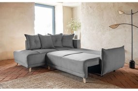 Сив велурен разтегателен диван (ляв ъгъл) Lazy Lukka - Miuform