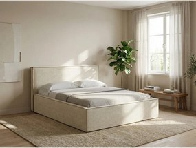 Кремаво двойно тапицирано легло с място за съхранение и включена подматрачна рамка 140x200 cm Anani – Makamii