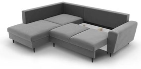 Светлосив кадифен разтегателен ъглов диван с място за съхранение (ляв ъгъл/L форма) Kyoto – Cosmopolitan Design