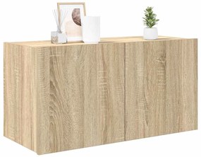 837318 vidaXL Стенен ТВ шкаф с LED осветление, сонома дъб, 80x35x41 см