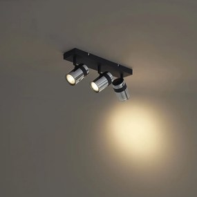 Плафон с прожектори черен с димно стъкло 3 светлини въртящи се и накланящи се - Gianni