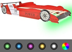 243936 vidaXL Детско легло “състезателна кола“, LED лента, 90x200 cм, червено