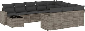 3251867 vidaXL Градински комплект диван с възглавници 11 части сив полиратан