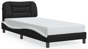 3207979 vidaXL Рамка за легло без матрак Hvar, черно-бяла, 90x200 см, изкуствена кожа