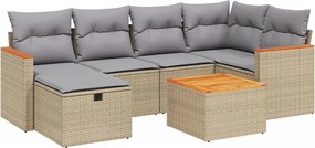3265308 vidaXL Градински диван с възглавници 7 части бежов микс полиратан