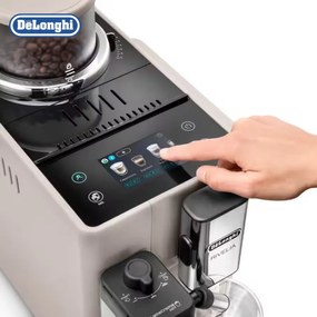 Еспресо машина DeLonghi Rivelia Sand Beige EXAM440.55.BG, 1450W, 19 bar, 1.4l, Тъчскрийн TFT, Twin Shot, Bean Adapt, LatteCrema Hot, 17 напитки, Бежов