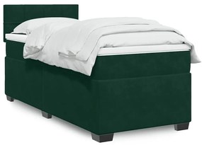 3286225 vidaXL Боксспринг легло с матрак, тъмнозелено, 90x200 см, кадифе