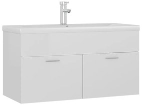 3071294 vidaXL Шкаф за баня с вградена мивка, бял гланц, инженерно дърво