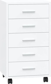 342673 vidaXL Шкаф с чекмеджета на колелца, бял гланц, инженерно дърво