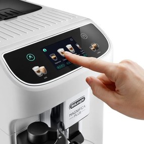 Кафеавтомат DeLonghi Magnifica PLUS ECAM 320.60.W, 1450W, 15 bar, 1.8l, 15 програми, 13 нива на смилане, TFT тъчскрийн, LatteCrema Hot, Опция за кафе на зърна, Бял