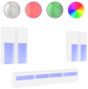 3216771 vidaXL Комплект ТВ стенни шкафове, 7 части, с LED светлини, бели
