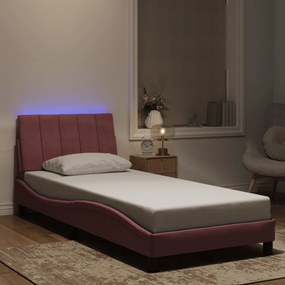 3213756 vidaXL Рамка за легло с LED осветление без матрак Hanko, розова, 90x190 см, кадифе