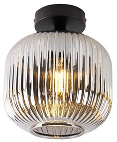 Таванна лампа в стил арт деко черна с опушено стъкло - Karel