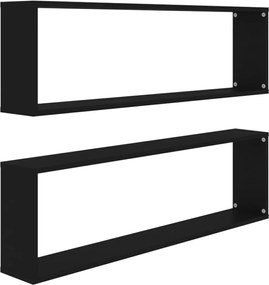 807082 vidaXL Стенни кубични рафтове 2 бр черни 100x15x30 см инженерно дърво