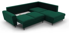 Зелен кадифен разтегателен ъглов диван с място за съхранение (десен ъгъл/L форма) Kyoto – Cosmopolitan Design