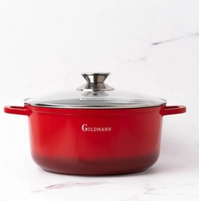 Тенджера Goldmann GM-7320R, 2.3 л, 20 см, Мраморно покритие, Стъклен капак с отвор за пара, Индукция, Червен