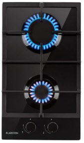 Klarstein Ignito Domino, газова готварска плоча, 2 горелки, Sabaf горелки, керамично стъкло, черна