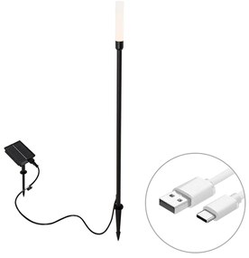 Външна подова лампа черна с акумулаторен LED и соларен панел - Barry