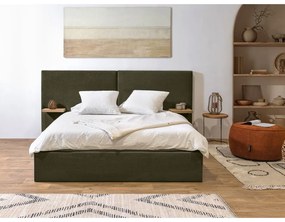 Тъмнозелено тапицирано двойно легло с място за съхранение с решетка 160x200 cm Blandine - Bobochic Paris