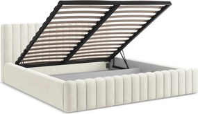 Кремаво двойно легло 180x200 cm тапицирано с място за съхранение с включена подматрачна рамка Lemi – Makamii