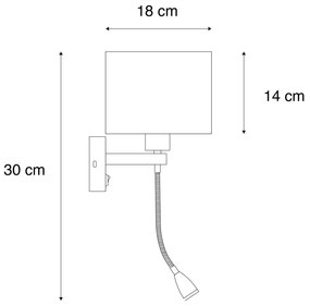 Стенна лампа черна с тапетарен абажур от кадифе 18см - Brescia Combi