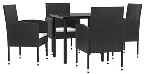 3203313 vidaXL Градински трапезен комплект 5 части черен полиратан и стомана