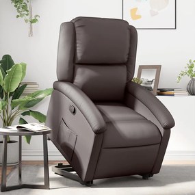 3204263 vidaXL Изправящ реклайнер стол, тъмнокафяв, естествена кожа