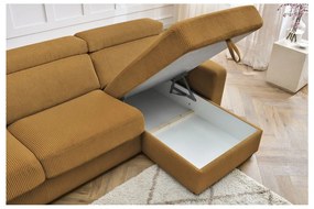 Разтегателен ъглов диван от рипсено кадифе в цвят горчица (променлив) Monaco – Bobochic Paris