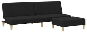 3258140 vidaXL 2-местен диван с табуретка, Черен, текстил