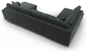 Тъмносив кадифен разтегателен ъглов диван с място за съхранение (ляв ъгъл/U форма) Kyoto – Cosmopolitan Design