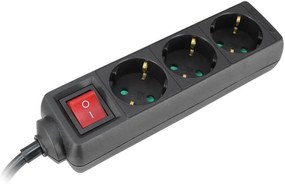 COMMEL Разклонител с копче ЧЕРЕН 3x2P+E с кабел 1.4 метра / 1.0mm2 - C232-324