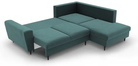 Кадифен разтегателен ъглов диван с място за съхранение в петролен цвят (десен ъгъл/L форма) Kyoto – Cosmopolitan Design