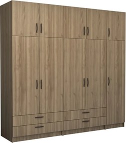 Гардероб Victoria с пет врати и надстройка от меламин – цвят орех 250×60×240 см